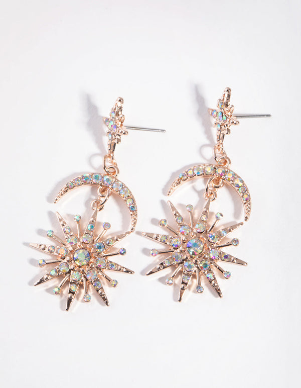 Rose Gold Bedazzled Star Drop Earrings