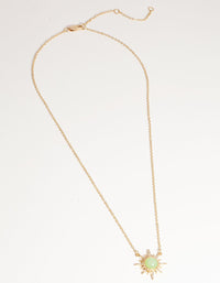 Gold Plated Diamante Semi Precious Jade Sun Necklace - link has visual effect only