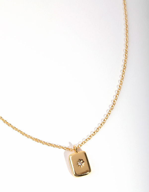 Real Gold Plated Diamante Rectangle Locket Necklace