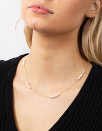 Gold Plated Freshwater Pearl Station Necklace - link has visual effect only