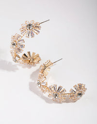 Gold Geometric Cubic Zirconia Stone Flower Hoops - link has visual effect only