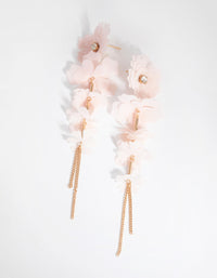 Gold Fabric Flower Chain Earrings - link has visual effect only