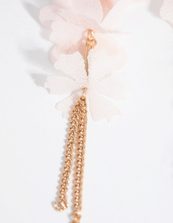 Gold Fabric Flower Chain Earrings