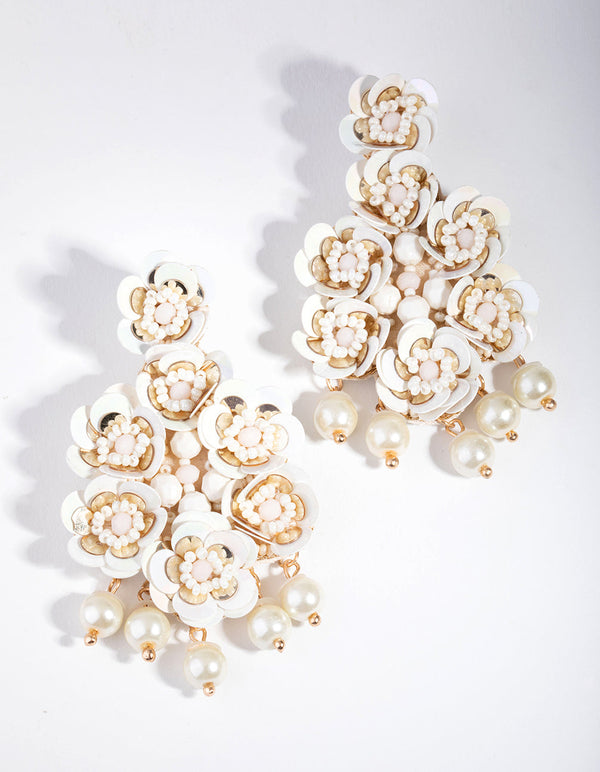 Plastic Bridal Sequin Pearl Drop Earrings