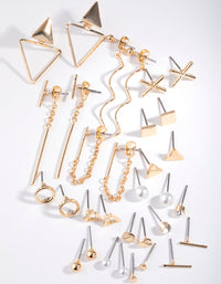Gold Mix Geometric Shapes 16-Pack Earring - link has visual effect only