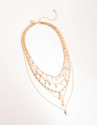 Gold Pearl Drop Celestial 5-Row Necklace - link has visual effect only