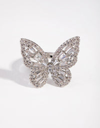 Large Rhodium Diamond Simulant Butterfly Ring - link has visual effect only