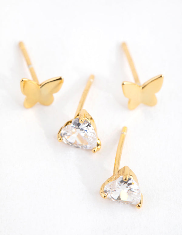 Sterling Silver Gold Butterfly Pack Stud Earring