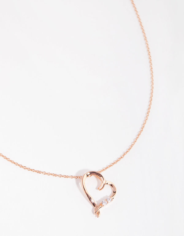 Sterling Silver Rose Gold Cubic Zirconia Open Heart Necklace
