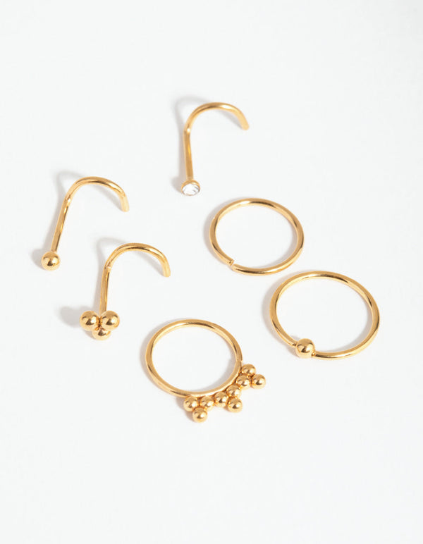 Gold Surgical Steel Ball Cluster Nose Stud 6-Pack
