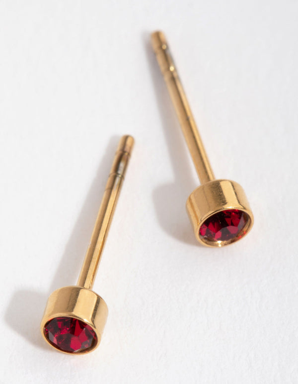 24 Carat Gold Plated Titanium July Ruby Studs