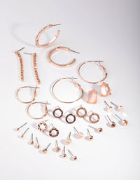 Rose Gold Cats Eye & Hoop 16-Pack Earring - link has visual effect only
