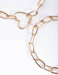 Gold Heart Link Chain Bracelet Pack - link has visual effect only