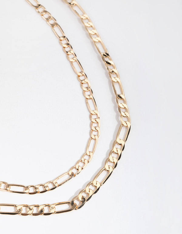 Gold Short Flat Chain 2-Row Necklace