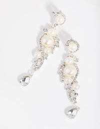 Silver Cluster Pearly Drop Earrings - link has visual effect only