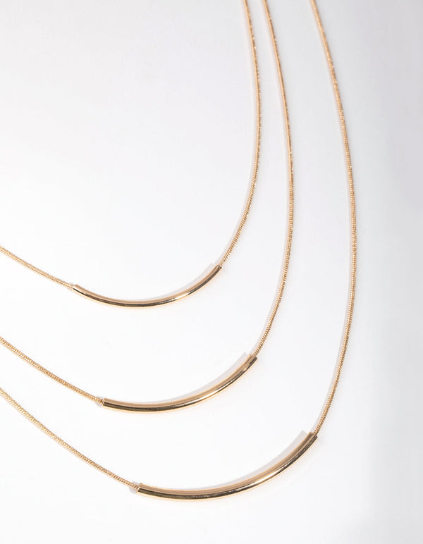 Gold Fine Plain 3-Row Necklace