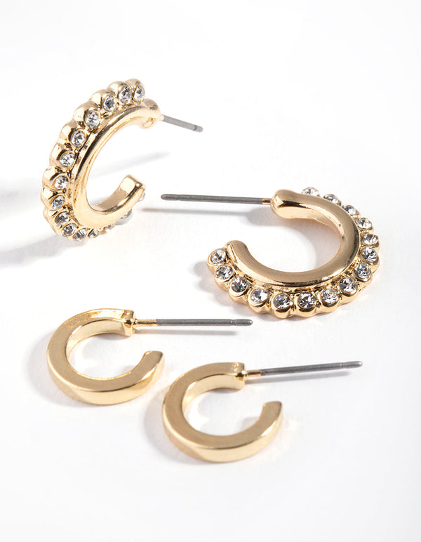 Gold Diamante Edge Earring Pack