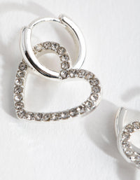 Silver Heart Diamante Huggie Earrings - link has visual effect only