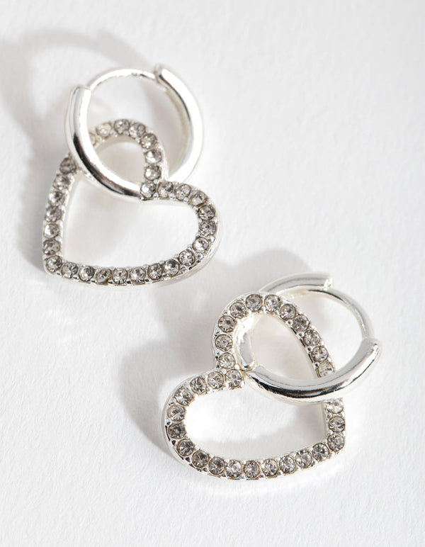 Silver Heart Diamante Huggie Earrings