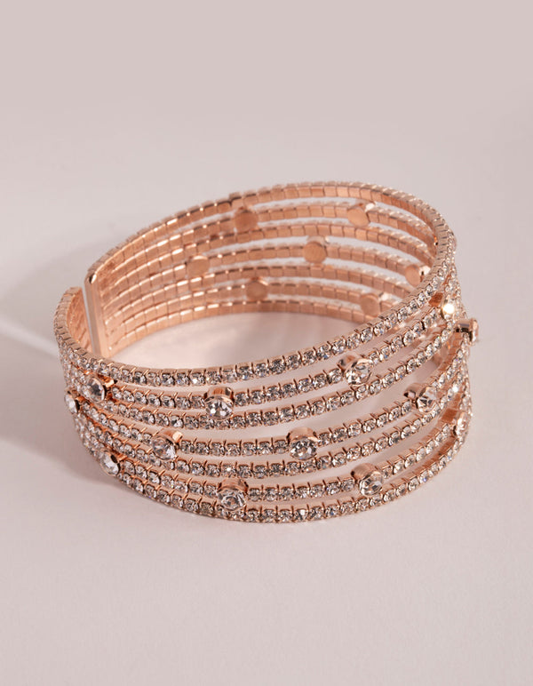 Rose Gold Diamante Multi Row Cuff Bracelet