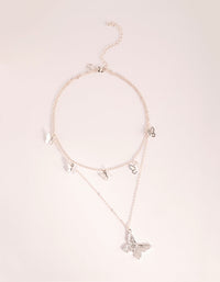 Silver Multi Butterfly Layered Necklace - link has visual effect only