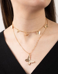 Gold Multi Butterfly Layered Necklace - link has visual effect only