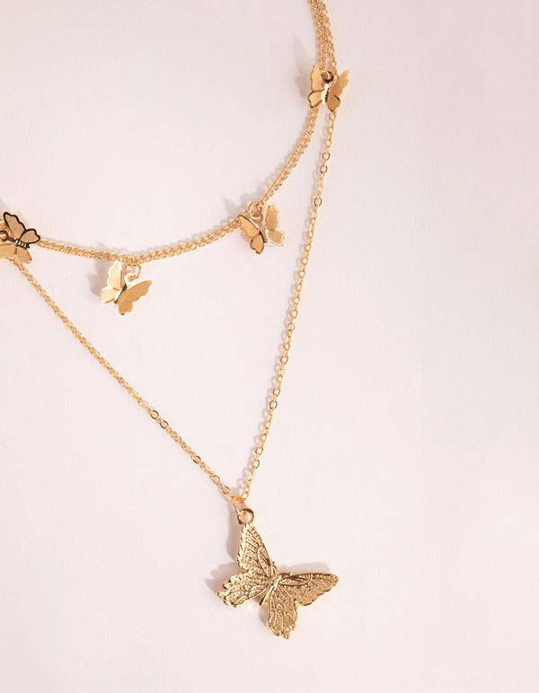Gold Multi Butterfly Layered Necklace