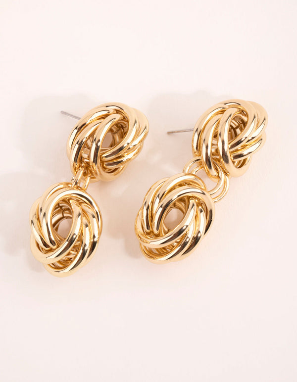 Gold Plated Statement Twist Knot Earrings