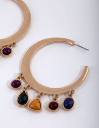 Worn Gold Mixed Stone Hoop Earrings - link has visual effect only