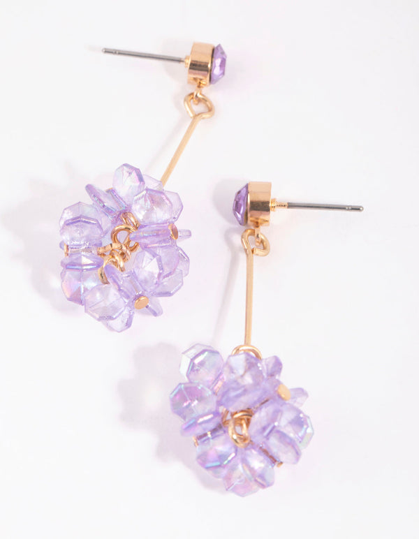Gold & Purple Flower Cluster Drop Earrings