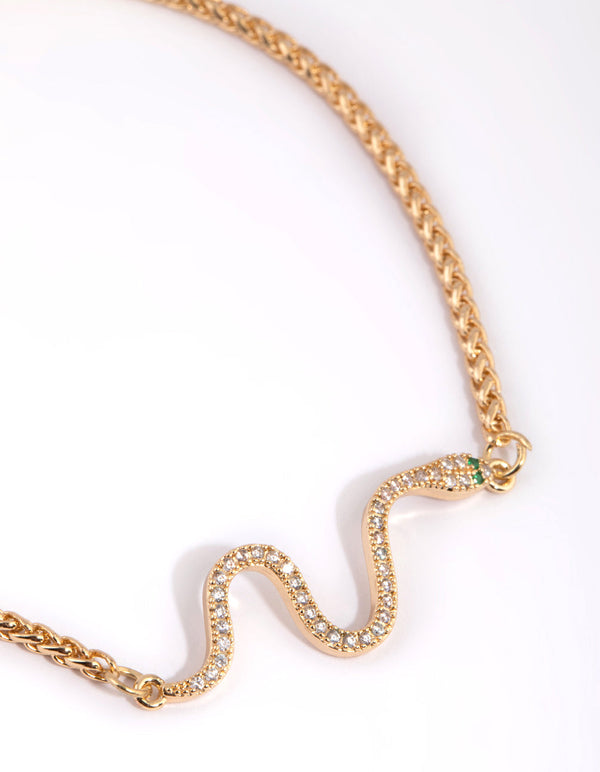 Gold Cubic Zirconia Snake Toggle Bracelet