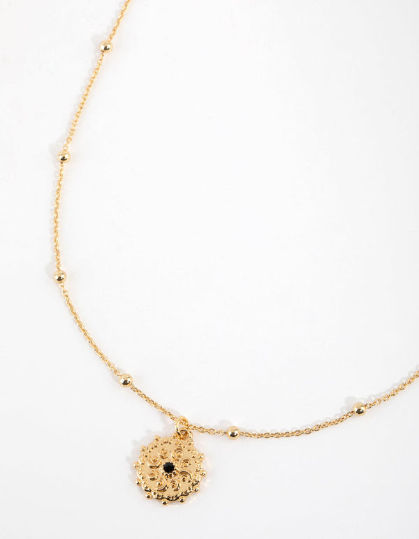Gold Plated Textured Charm Necklace