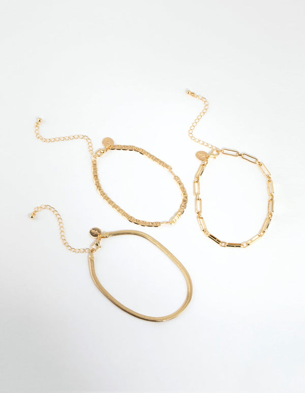 Gold Plated Mixed Chain Anklet Pack