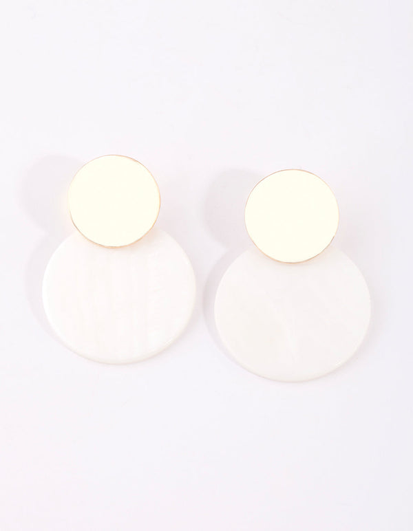 Gold Wave & Shell Disc Drop Earrings