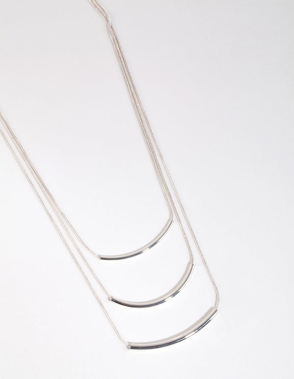 Silver Fine Plain Layered Necklace