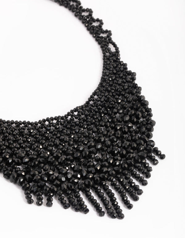 Matte Black Lace Tassel Collar Necklace
