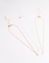 Mixed Metal White Flower Necklace Set - link has visual effect only