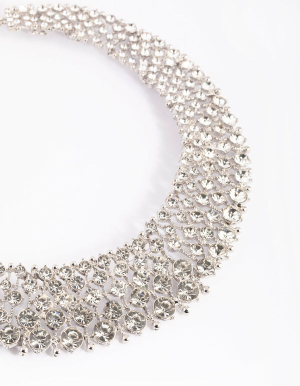 Rhodium Graduated Diamante Collar Necklace