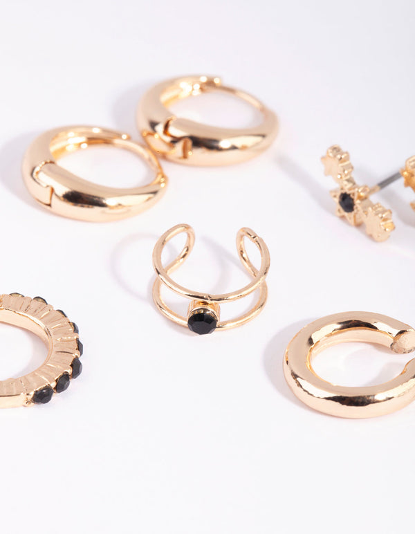 Gold & Black Star Earring Pack