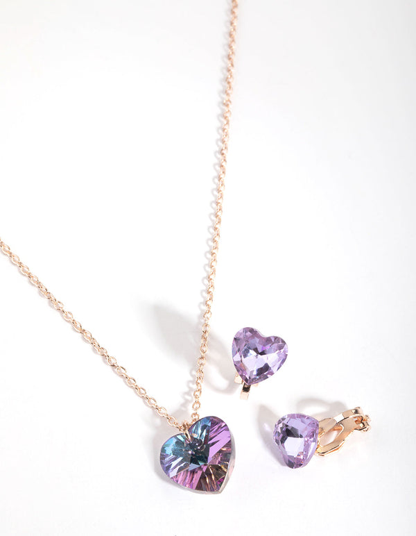 Kids Diamante & Heart Necklace & Earrings Set
