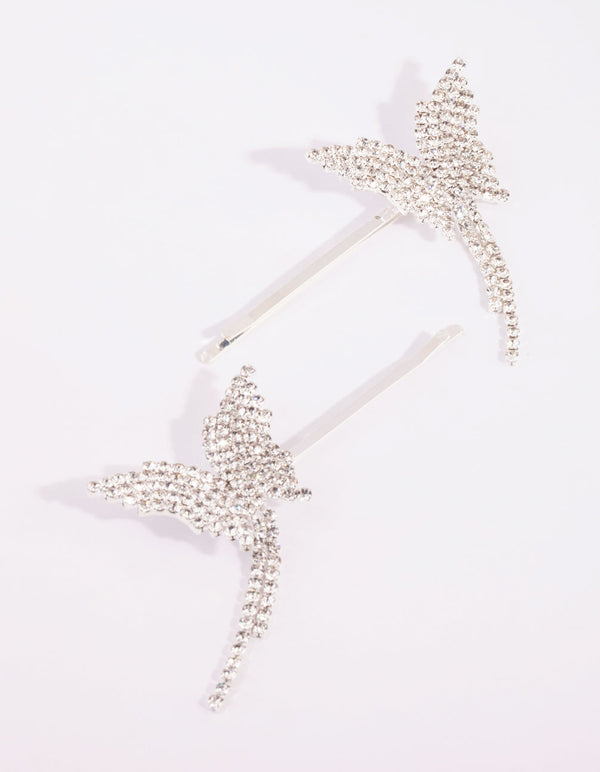 Silver Diamante Butterfly Drape Clip Set