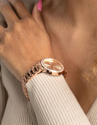 Rose Gold Diamante Chain Link Watch - link has visual effect only