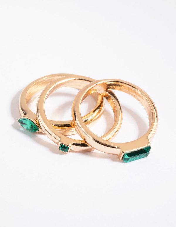 Gold Ring Pack with Emerald Coloured Stones