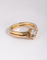 Gold Plated Engagement Style Ring Set with Cubic Zirconia - link has visual effect only