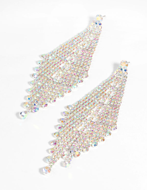 Silver Diamante Drape Earrings