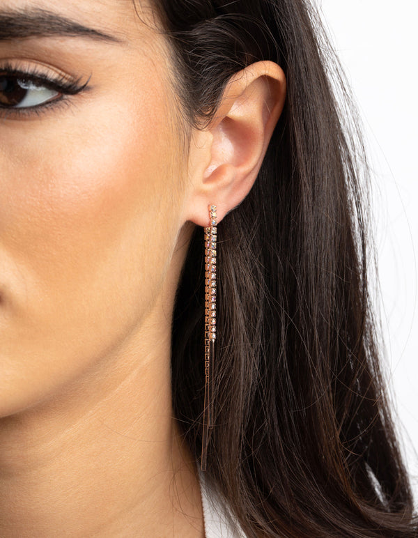Rose Gold Diamante Drop Earrings