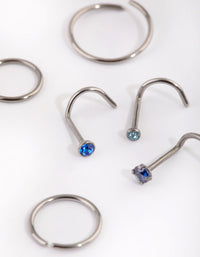 Titanium Diamante Nose Stud & Ring 6-Pack - link has visual effect only