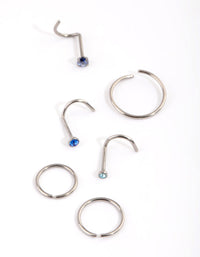 Titanium Diamante Nose Stud & Ring 6-Pack - link has visual effect only