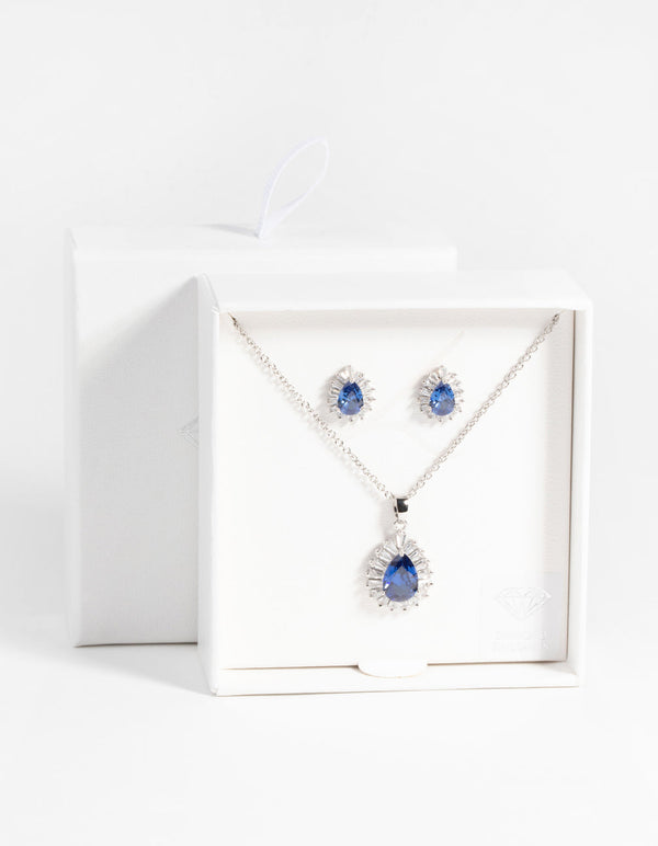 Faux Sapphire Necklace Earring Set | Coopers Of Stortford
