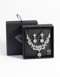 Rhodium Diamond Simulant Navette Necklace & Earrings Set - link has visual effect only